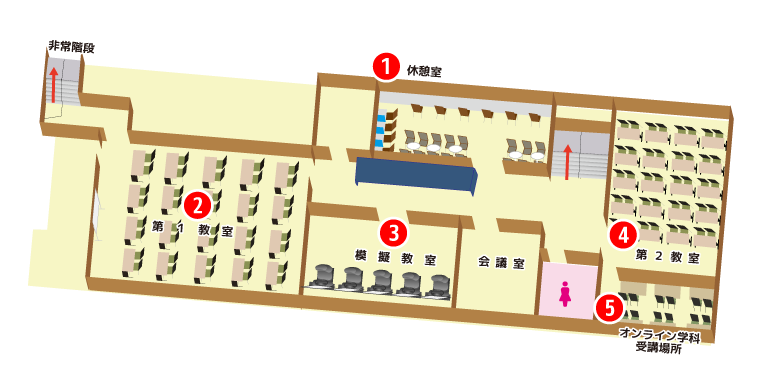 兵庫県自動学校明石校の校内図2階